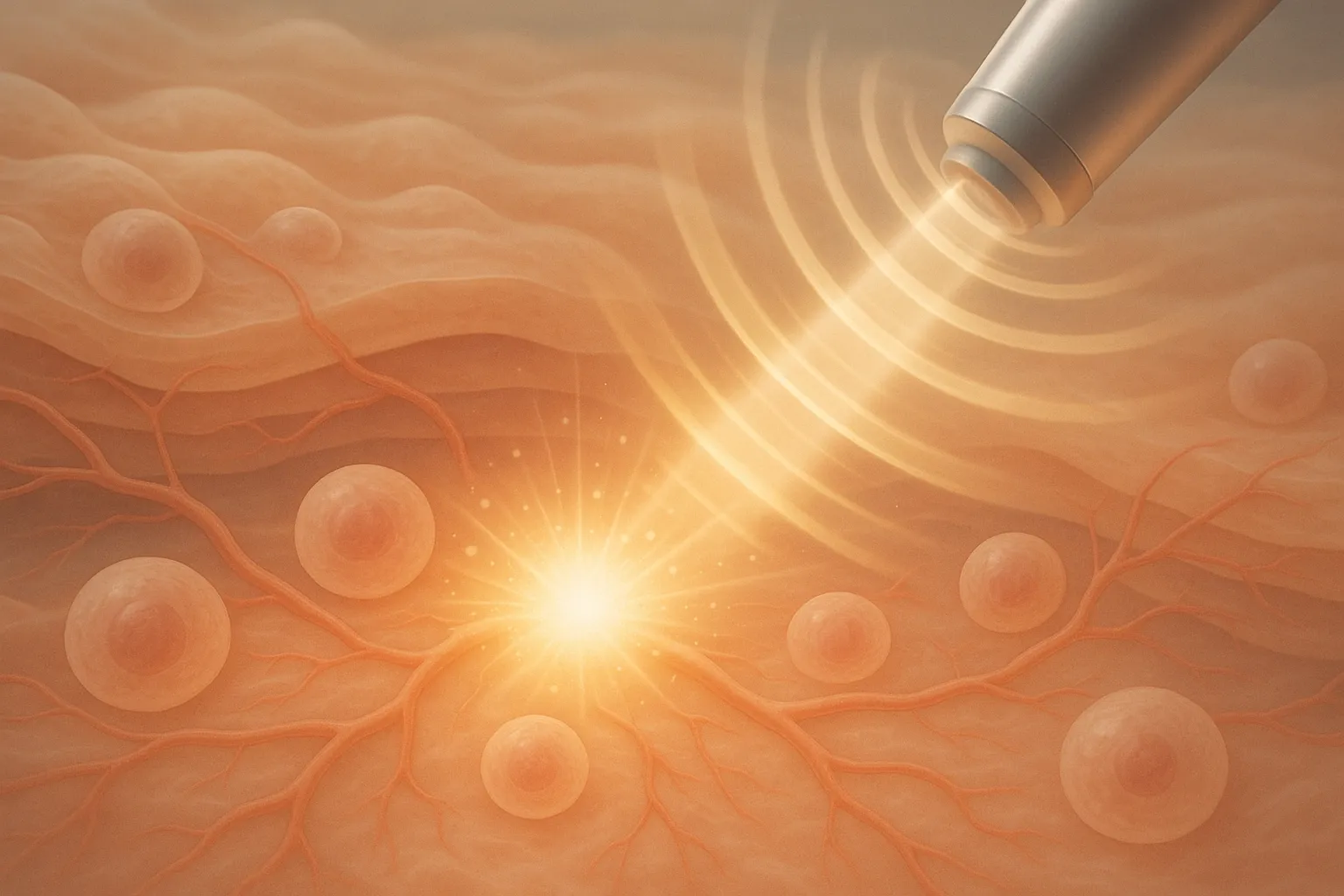 Schematische Darstellung des Funktionsprinzips der Stoßwellentherapie
